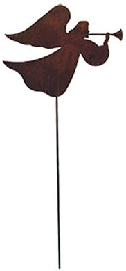 Village Wrought Iron Rusted Angel with Horn Garden Stake 35 Inches