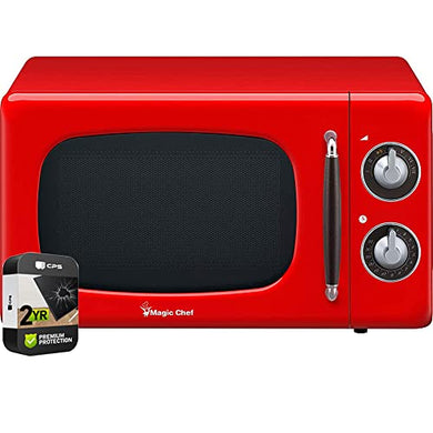 Magic Chef MCD770CR 0.7 Cu Ft 700 Watt Retro Countertop Microwave Red Bundle with 2 YR CPS Enhanced Protection Pack (E99MAGMCD770CR)