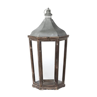 Wood & Galvanized Metal Lantern, Large