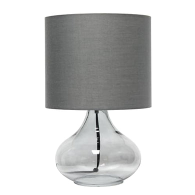 Simple Designs LT2063-SMG Small Glass Raindrop Bedside Table Lamp with Gray Fabric Shade, Smoke