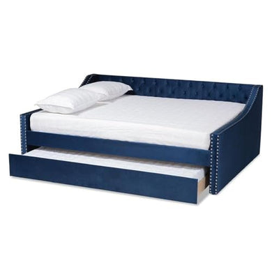 Baxton Studio Raphael Modern and Contemporary Navy Blue Velvet Fabric Upholstered Full Size Daybed with Trundle