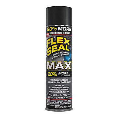 Flex Seal MAX, 17 oz, 1-Pack, Black, Stop Leaks Instantly, Waterproof Rubber Spray On Sealant Coating, Perfect for Gutters, Wood, RV, Campers, Roof Repair, Skylights, Windows, and More