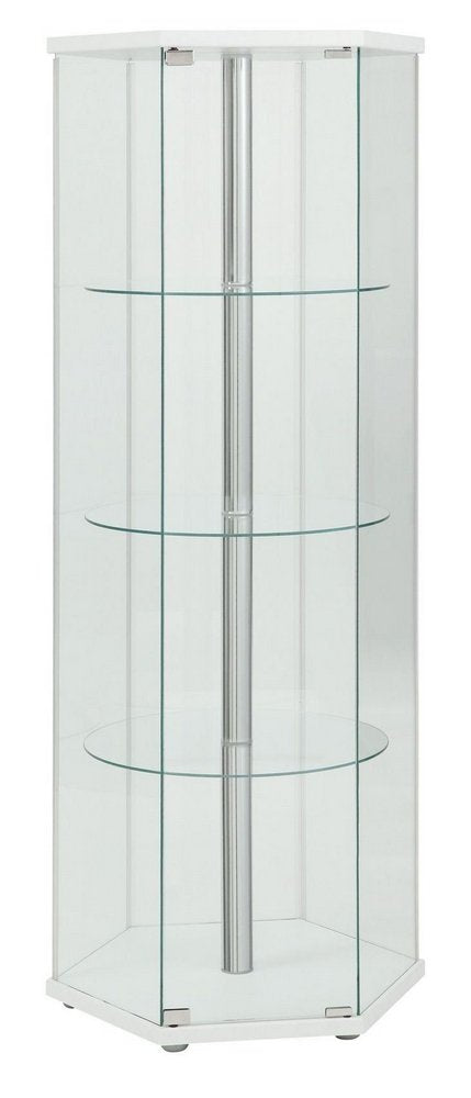 4-shelf Hexagon Shaped Curio Cabinet White and Clear 950001