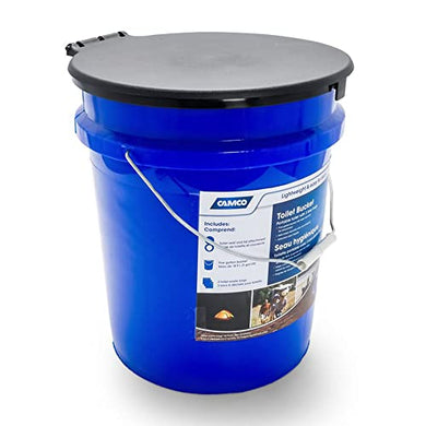 Camco Portable Toilet Bucket - Features 3 Bag Liners for Easy Clean Up & Attached Carry Handle - Includes Seat and Lid Attachment (41549)