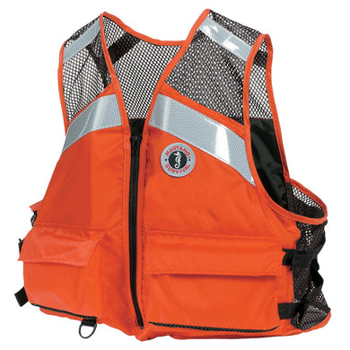 MUSTANG SURVIVAL - Industrial Mesh Vest with Solas Reflective Tape (Orange - XXXL) - USCG Approved, Large Front Pockets, mesh Shoulders, Side adjustments