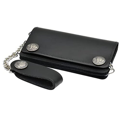 BlackCanyon Outfitters CW6N Mens Wallet with Chain Leather Bifold Buffalo Nickel Snaps and Belt Loop Fastener