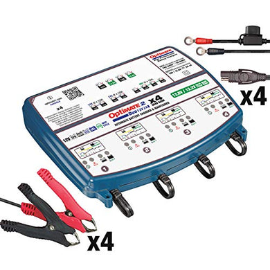 Tecmate Optimate 2 Duo x 4 Bank, TM-575, Bronze Series: 5-Step 4X 12V / 12.8V 2A Sealed Battery Charger & maintainer,Blue