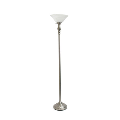 Lalia Home Classic 1 Light Torchiere Floor Lamp with Marbleized Glass Shade, Brushed Nickel