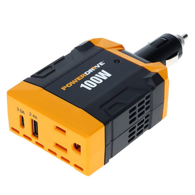 PowerDrive PWD100D 100 Watt Inverter 12v DC to 110v AC Converter Car Plug Adapter with 2 Ports