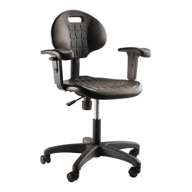 National Public Seating Height Adjustable Ribbed Ventilation Design Task Chair with Polyurethane Seat and Arms - Black