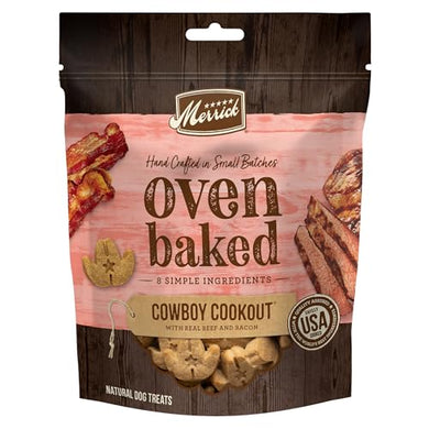 Merrick Oven Baked Natural and Crunchy Bag of Bacon Treats, Cowboy Cookout Recipe with Real Beef and Bacon - 11 oz. Bag