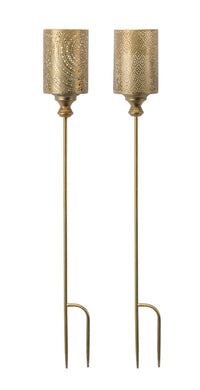 Garden Stake 2 Assorted Candle Holders - 40 Inch Tall - Bronze Color Metal