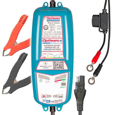 Tecmate Optimate 5 Start/Stop, TM-221, 6-Step 12V 4A Battery Saving Charger-Tester-maintainer