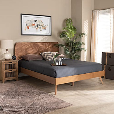 Baxton Studio Aimi Mid-Century Modern Walnut Brown Finished Wood King Size Platform Bed