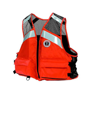 MUSTANG SURVIVAL - Industrial Mesh Vest with Solas Reflective Tape (Orange - XL) - USCG Approved, Large Front Pockets, mesh Shoulders, Side adjustments