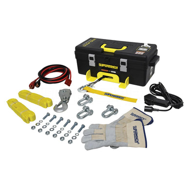 Superwinch 1140232 Winch2Go 12V DC Electric Portable Utility Winch 4000lb/1814.4kg Single Line Pull with Steel Mounting Plate, Integrated Hawse Fairlead, 7/32