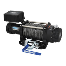 Load image into Gallery viewer, Superwinch 1515001 Tiger Shark 15000SR 12V DC Winch 15,000lb/6804kg Single Line Pull with Hawse Fairlead, 15/32&quot; x 78&#39; Synthetic Rope, Corded Handheld Remote
