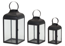 Load image into Gallery viewer, Melrose 81585 Iron and Glass Outdoor Hanging Lantern Set of 3, Black and Clear
