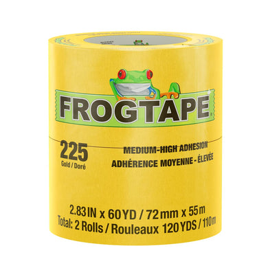 FrogTape 225 Gold Moderate Temperature Performance Grade Masking Tape, Medium-High Adhesion, 72mm x 55m, 2 Rolls per Pack