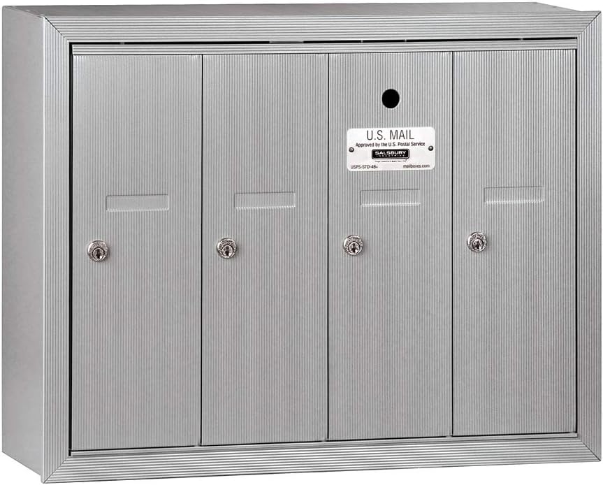 Salsbury Industries, Aluminum 3504ASU Surface Mounted Vertical Mailbox with 4 Doors and USPS Access