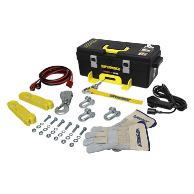 Superwinch 1140222 Winch2Go 12V DC Electric Portable Utility Winch 4000lb/1814.4kg Single Line Pull with Steel Mounting Plate, Integrated Hawse Fairlead, 7/32