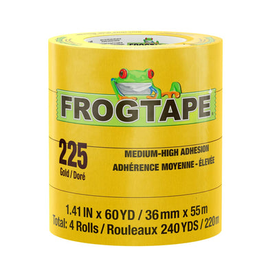 FROGTAPE 225 Gold Moderate Temperature Performance Grade Masking Tape, Medium-High Adhesion, 36mm x 55m, 4 Rolls per Pack (105321)