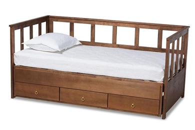 Baxton Studio Kendra Walnut Finished Twin to King Size Daybed with Drawers