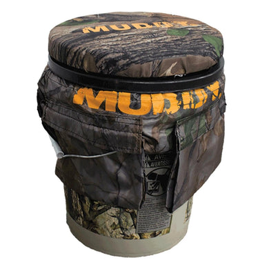 Muddy Sportsman's Bucket - Durable Lightweight Portable Versatile Ground Hunting Outdoor 5 Gallon Camo Pail with Accessory Pouch & Cushioned 360-Degree Spin-Top Seat