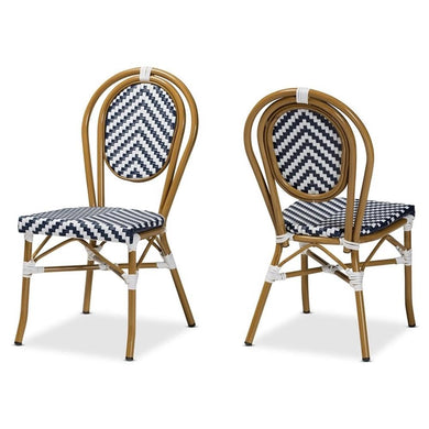 Baxton Studio Alaire Classic French Indoor and Outdoor Blue and White Bamboo Style Stackable 2-Piece Bistro Dining Chair Set