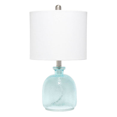 Lalia Home Contemporary Clear Blue Hammered Glass Jar Table Lamp with White Linen Shade