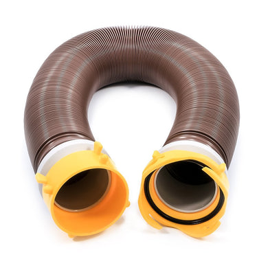 Camco 39623 Revolution 10' Sewer Hose Extension - Heavy Duty Design with Pre- Attached Swivel Lug and Bayonet Fittings, Easy to Use and Compresses for Simple Storage, Brown