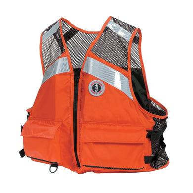 MUSTANG SURVIVAL - Industrial Mesh Vest with Solas Reflective Tape (Orange - 5XL) - USCG Approved, Large Front Pockets, mesh Shoulders, Side adjustments