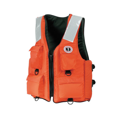 MUSTANG SURVIVAL - Classic Industrial Vest with 4 Pockets & Solas Reflective Tape (Orange - L) - USCG Approved, D-Rings, Solas reflectivity, 4 Pockets