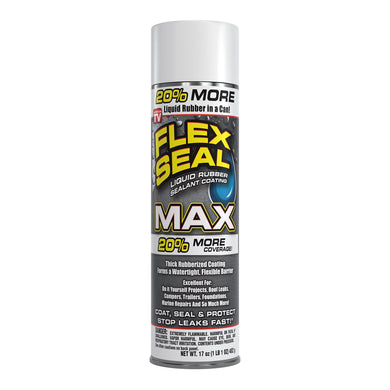 Flex Seal MAX, 17 oz, 1-Pack, White, Stop Leaks Instantly, Waterproof Rubber Spray On Sealant Coating, Perfect for Gutters, Wood, RV, Campers, Roof Repair, Skylights, Windows, and More