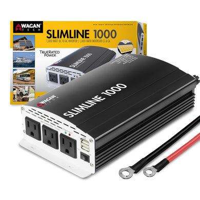 Wagan EL3720 1000W Slimline Plus AC to DC Power Inverter 1000 Watt TrueRated Continuous 2000 Watt Surge Power DC 12V to AC 110V Modified Sine Wave 3 AC Outlets and 2A USB Charging Port