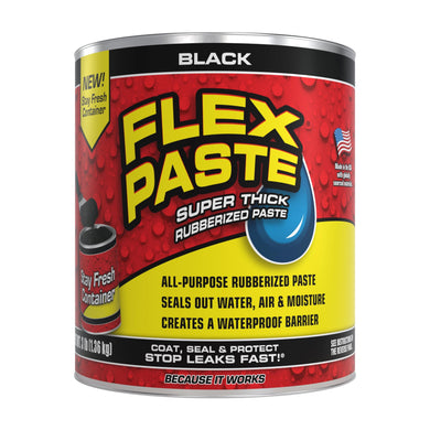 Flex Paste, 3 lb Can, Black, Waterproof Paintable Putty, Spackle Sealant, Fill Gaps Cracks Holes - Block Out Water and Air - UV Resistant - Walls, Drywall, EPDM, Concrete, Roof, RV Repairs