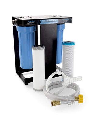 Camco EVO X2 Dual Stage Camper & RV Water Filter Kit - 2 Stage Filtration w/KDF & GAC - Filters Out Bad Taste, Odors, Lead, Bacteria & More - Provides Approx. 15,000 Gallons of Filtered Water (40639)