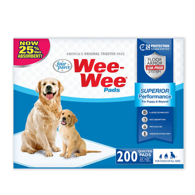 Four Paws Wee-Wee Superior Performance Pee Pads for Dogs of All Sizes, Leak-Proof Floor Protection Dog & Puppy Quilted Potty Training Pads, Unscented, 22