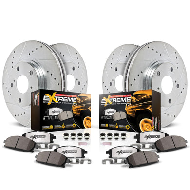 Power Stop Front and Rear Z36 Truck & Tow Carbon-Fiber Ceramic Brake Pads with Drilled and Slotted Rotors Brake Kit [Vehicle Specific]