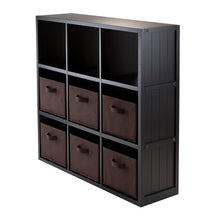 Load image into Gallery viewer, Timothy 7-Pc 3x3 Storage Shelf with 6 Foldable Fabric Baskets, Black and Chocolate
