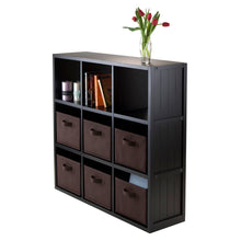 Load image into Gallery viewer, Timothy 7-Pc 3x3 Storage Shelf with 6 Foldable Fabric Baskets, Black and Chocolate
