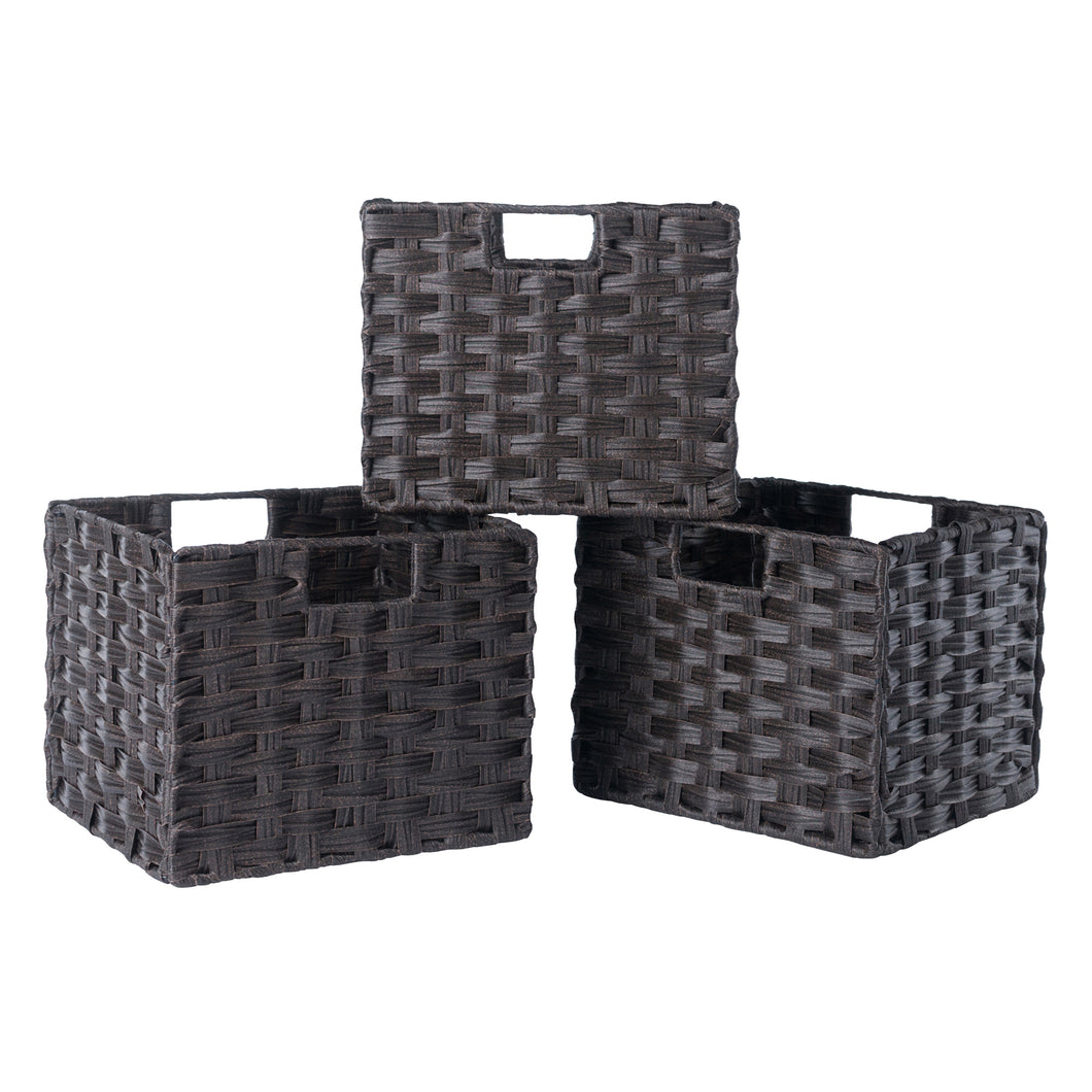 Melanie 3-Pc Foldable Woven Fiber Basket Set, Chocolate