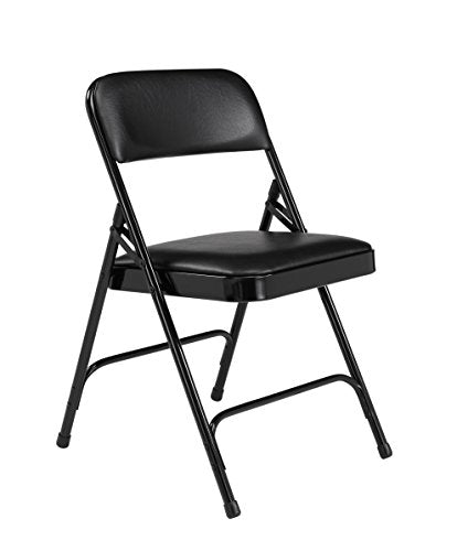 National Public Seating (4 Pack) NPS® 1200 Series Premium Vinyl Upholstered Double Hinge Folding Chair, Caviar Black, Model:1210