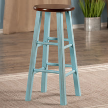 Load image into Gallery viewer, Ivy Bar Stool, Rustic Light Blue and WalnutSolid wood construction
