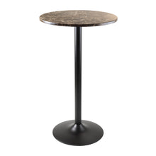 Load image into Gallery viewer, Cora Round Pub Table, Black and Faux MarbleTable top is MDF veneer and has surface area of 23.6&quot; round and stands at 39.75&quot; High.
