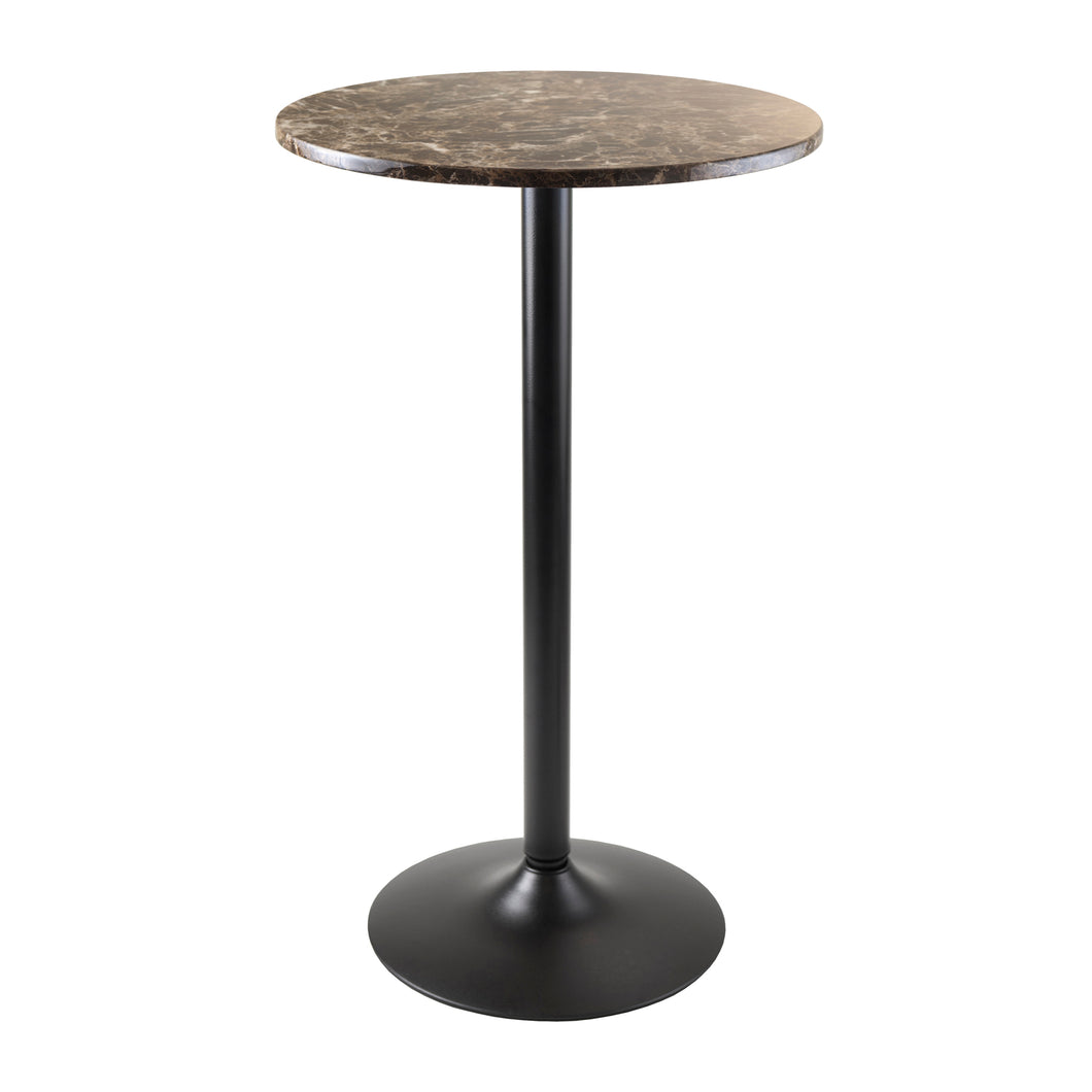 Cora Round Pub Table, Black and Faux MarbleTable top is MDF veneer and has surface area of 23.6