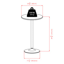 Load image into Gallery viewer, Cora Round Pub Table, Black and Faux MarbleTable top is MDF veneer and has surface area of 23.6&quot; round and stands at 39.75&quot; High.
