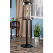 Load image into Gallery viewer, Cora Round Pub Table, Black and Faux MarbleTable top is MDF veneer and has surface area of 23.6&quot; round and stands at 39.75&quot; High.
