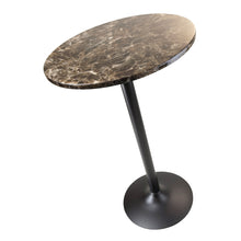 Load image into Gallery viewer, Cora Round Pub Table, Black and Faux MarbleTable top is MDF veneer and has surface area of 23.6&quot; round and stands at 39.75&quot; High.
