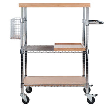 Load image into Gallery viewer, Madera Utility Kitchen Cart, Bamboo and ChromeAdjustable heights on shelves, caddy, and handle
